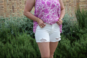 White Denim High Waisted Distressed Shorts