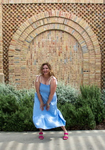 Sky Blue Dress with Cream Shoulder Ties
