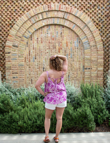 Lilac/Ivory  Floral Tank with Tie Back