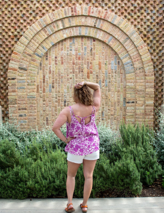 Lilac/Ivory  Floral Tank with Tie Back