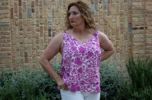 Lilac/Ivory  Floral Tank with Tie Back