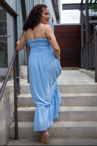 Strapless Sky Blue Maxi Dress