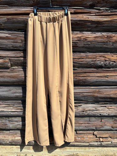 Casual solid tan wide leg pants