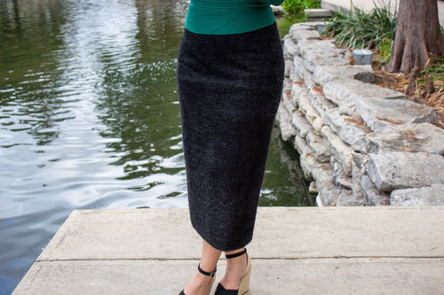 Black Shimmer Midi Pencil Skirt