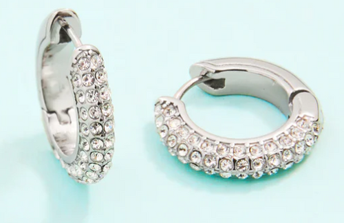 Spartina Shine On Pave Hoops, 18mm, Stainless Steel