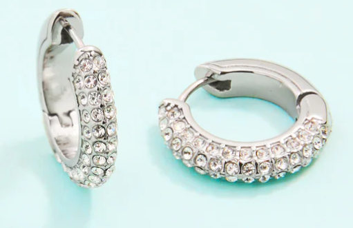 Spartina Shine On Pave Hoops, 18mm, Stainless Steel