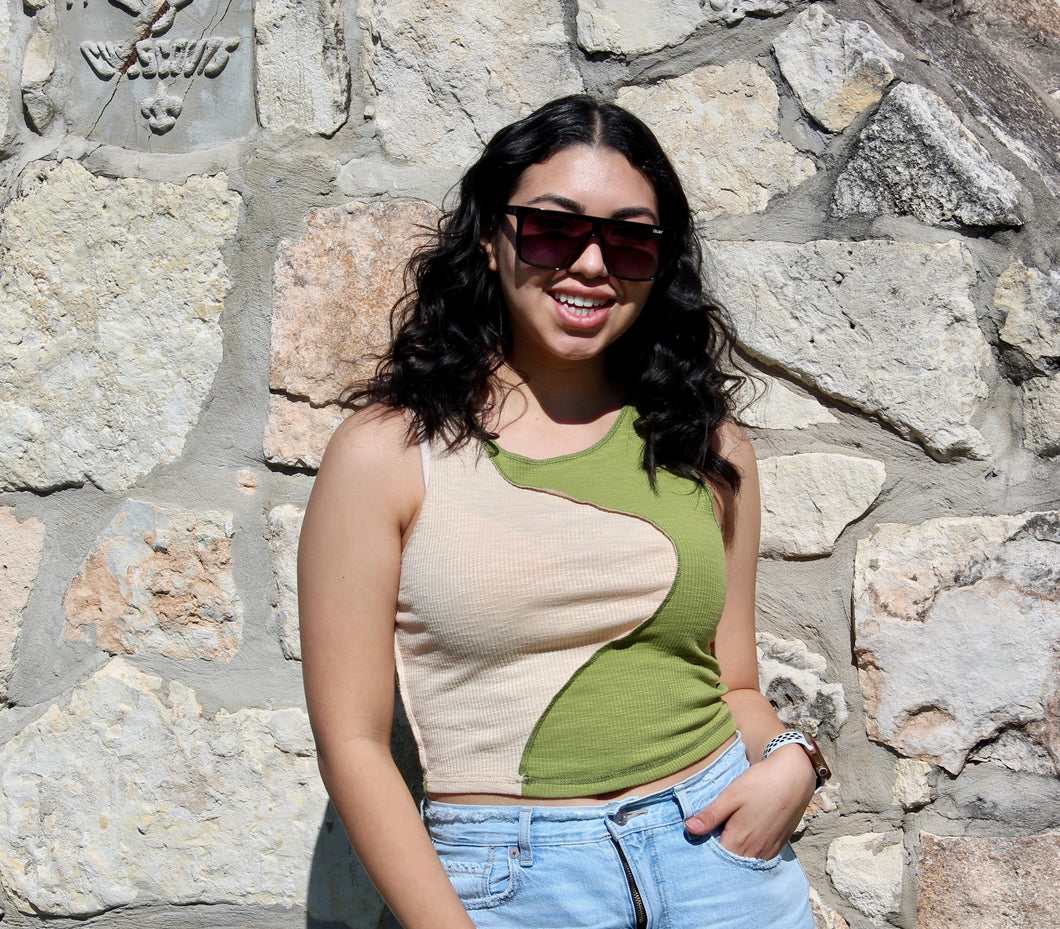 Olive and Cream Crop Tank Top